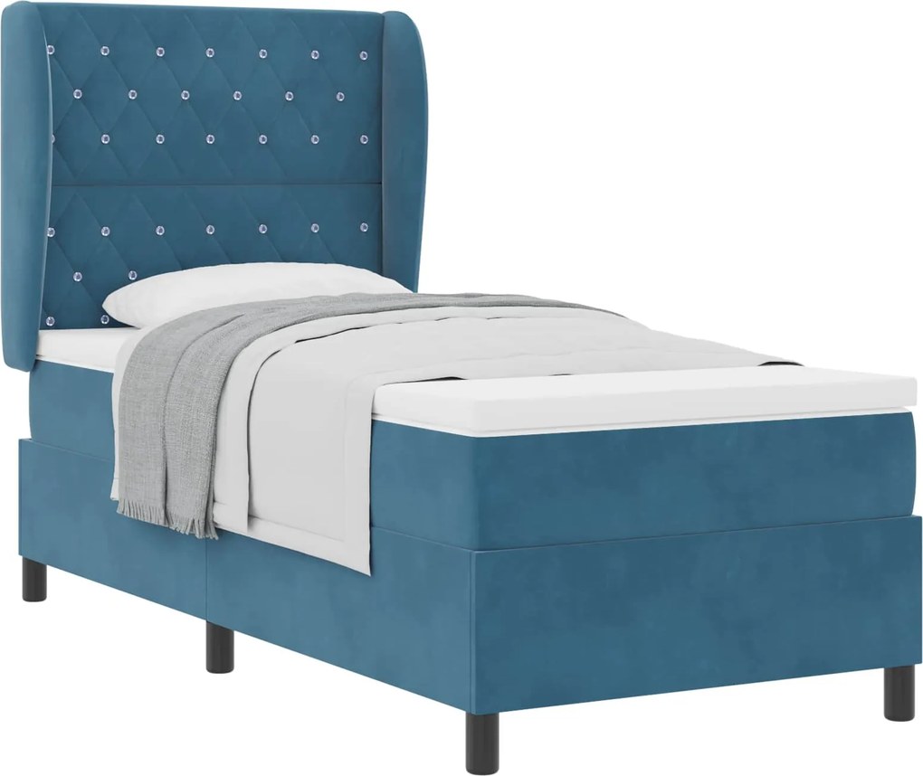 vidaXL Boxrugós ágy matracmal Sötét kék 190 x 90 cm Poliészter
