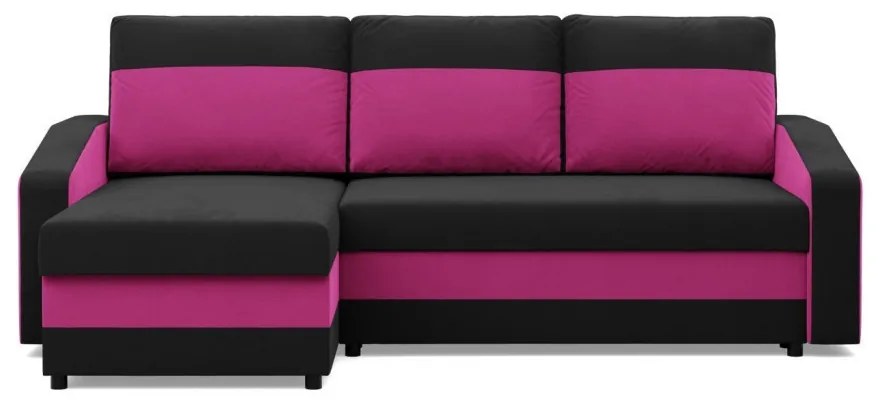 Hewlet sarokkanapé, 2 ágyneműtartóval, szövet anyag, univerzális oldal, hab töltet, fekete - rózsaszín