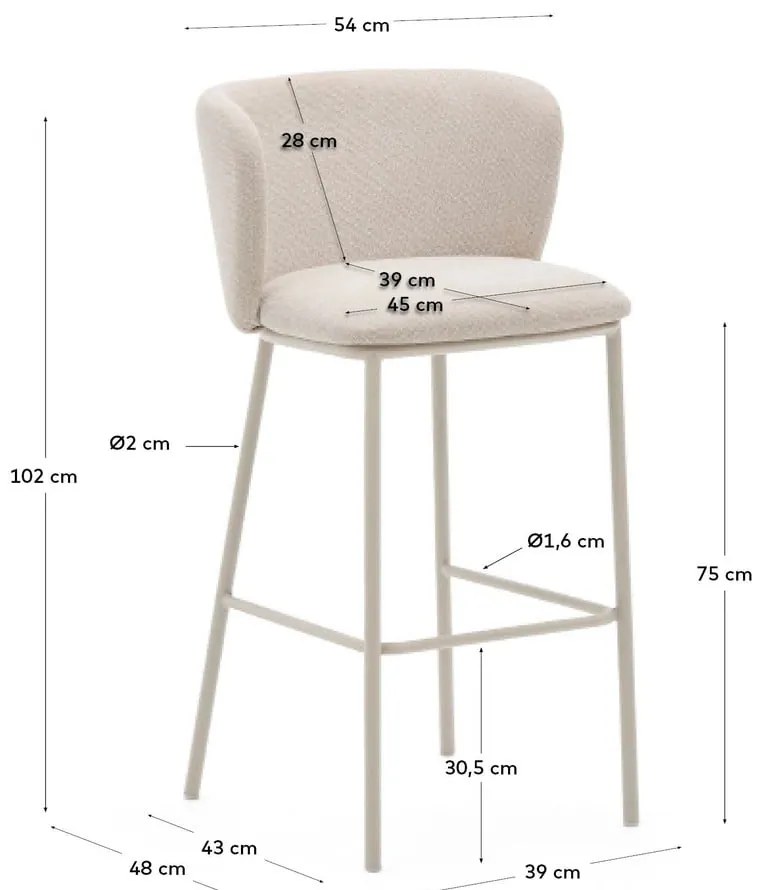 Bézs bárszék (ülésmagasság 75 cm) Ciselia – Kave Home