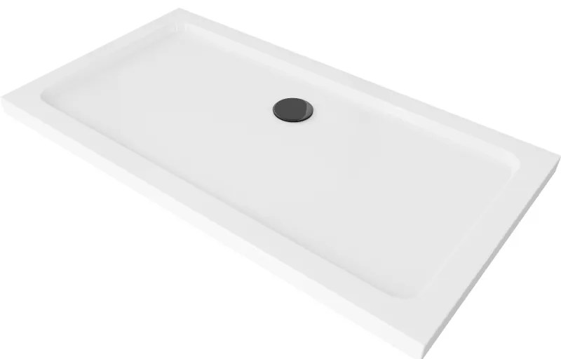 Mexen SLIM - Négyszögletű zuhanytálca 140x70x5cm + fekete szifon, fehér, 40107014B