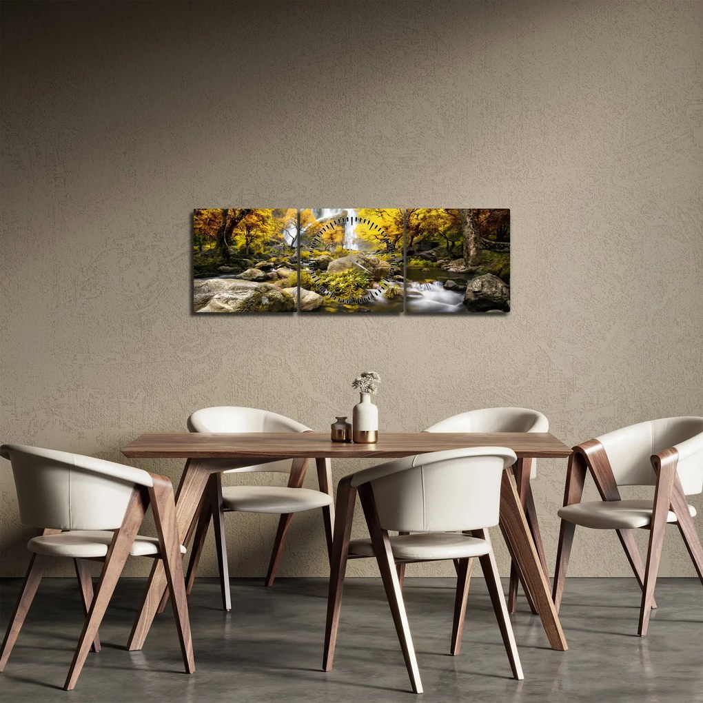 Kép - Vízesések őszi tájban, sárga (órával) (90x30 cm)