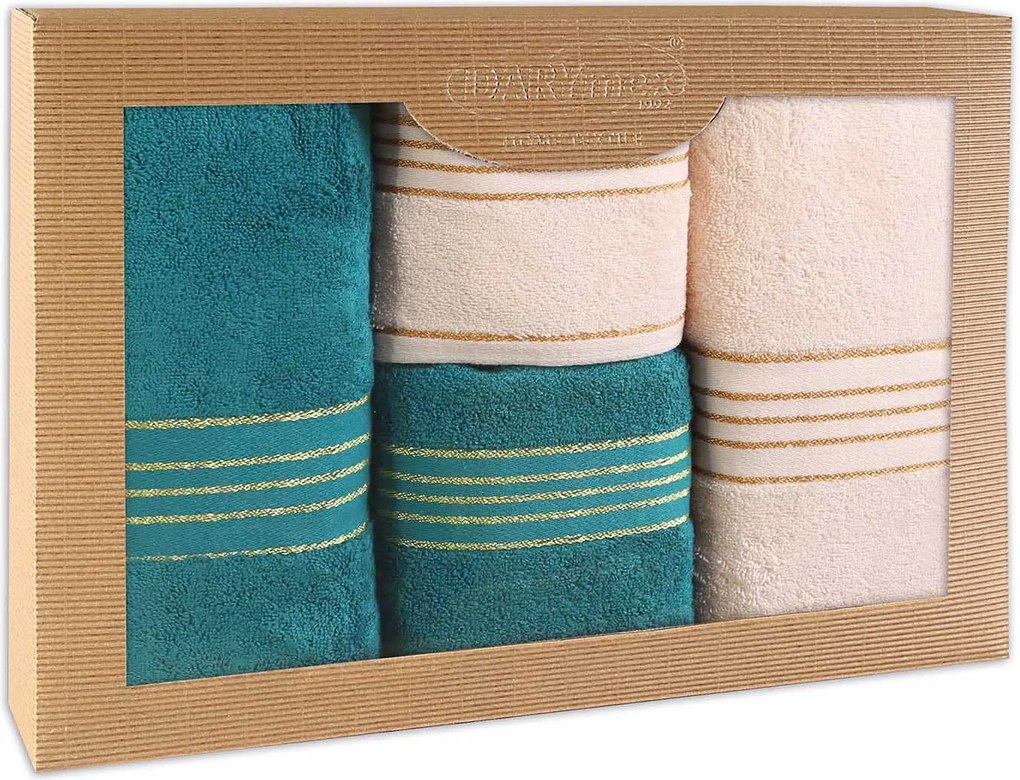 Törölköző D Pamut Tiwano Krém Sötét Türkiz (p) 2x50x90+2x70x140 kpl.
