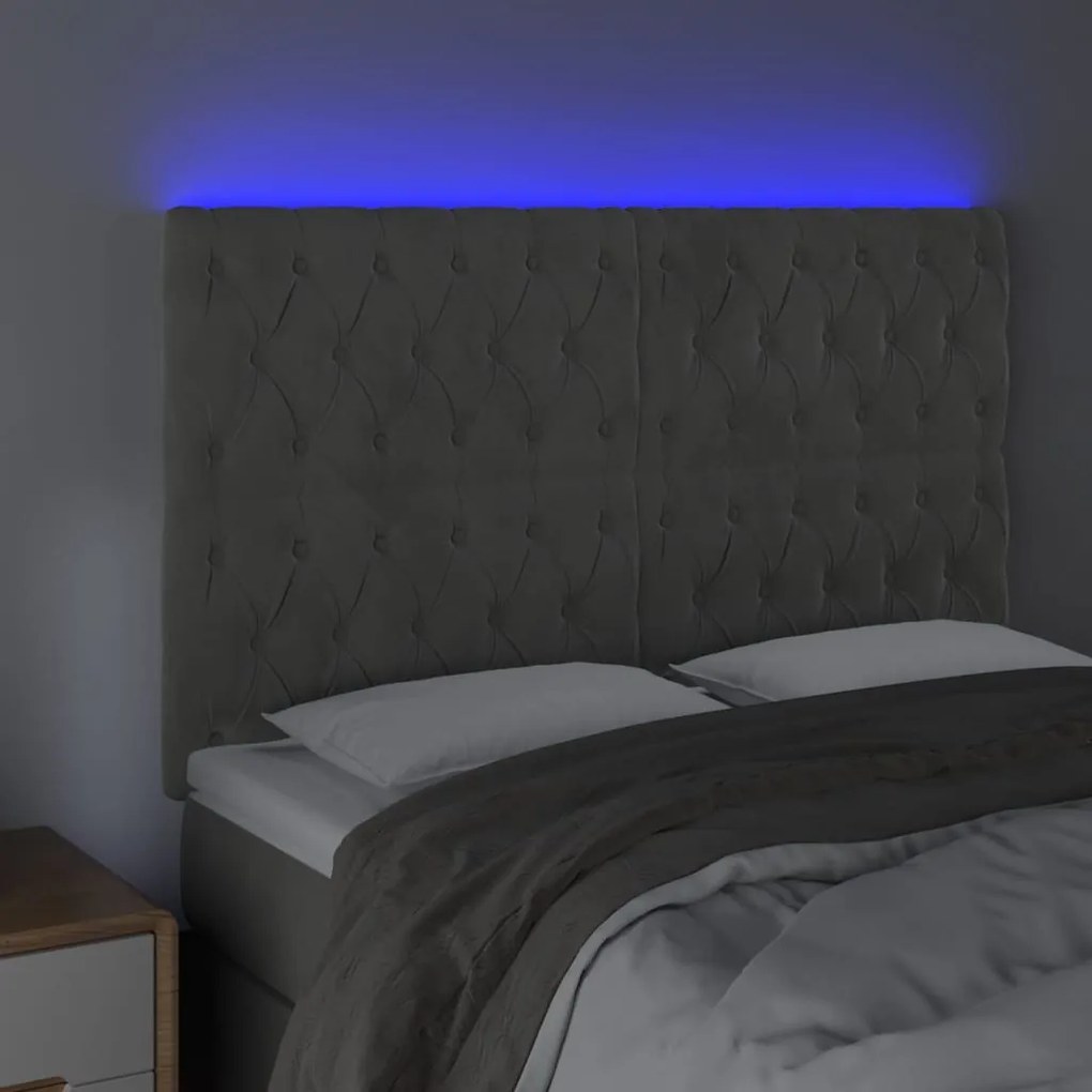 világosszürke bársony LED-es fejtámla 160x7x118/128 cm
