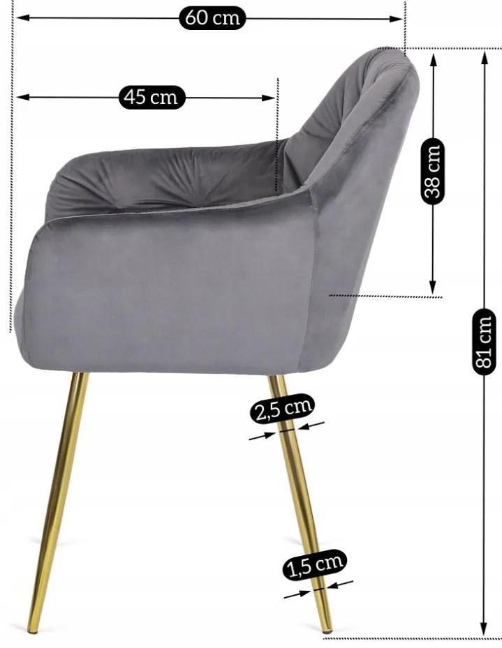 Szürke Bársony Étkezőszék Arany Lábbal. RAYA