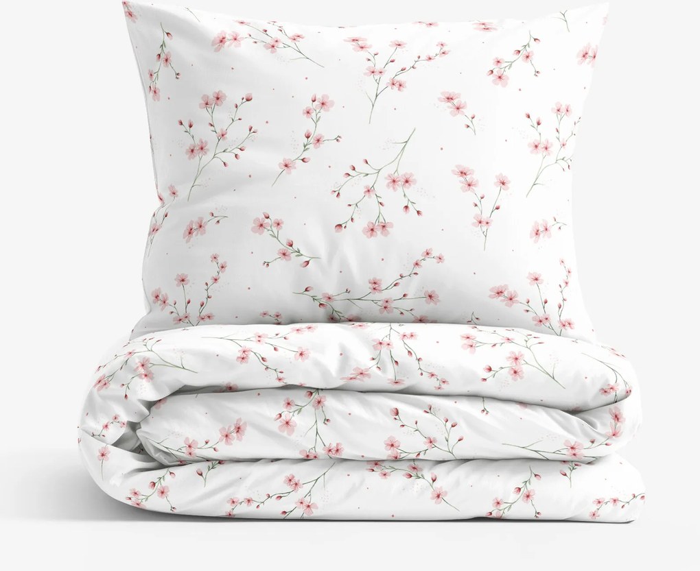Goldea pamut ágyneműhuzat - cseresznyevirágok 140 x 200 és 70 x 90 cm