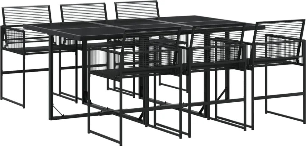 vidaXL 7 részes fekete polyrattan kerti étkezőgarnitúra