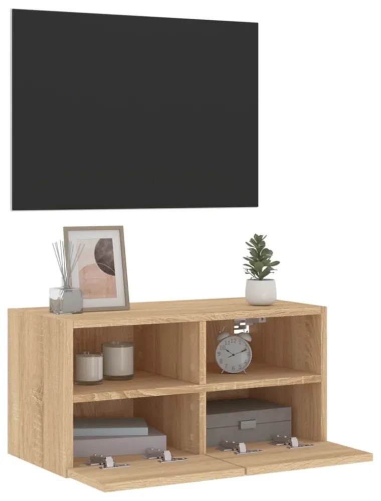 sonoma tölgy színű szerelt fa fali TV-szekrény 60 x 30 x 30 cm