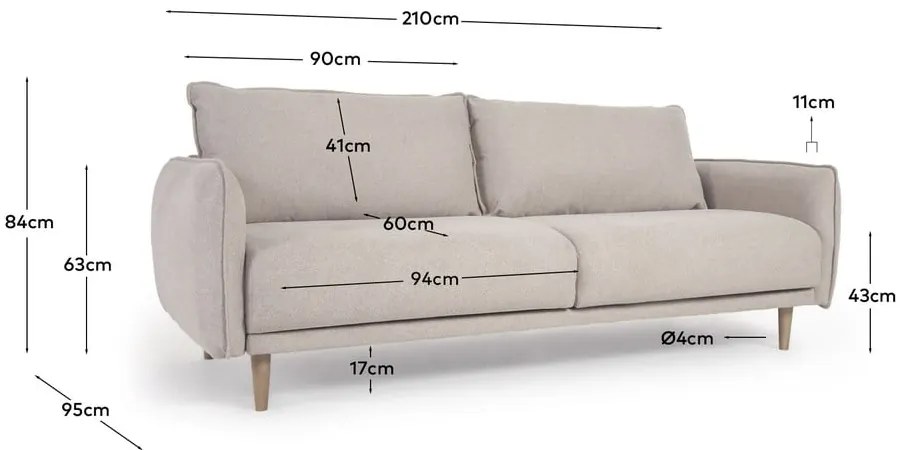 Bézs kanapé 210 cm Carlota - Kave Home