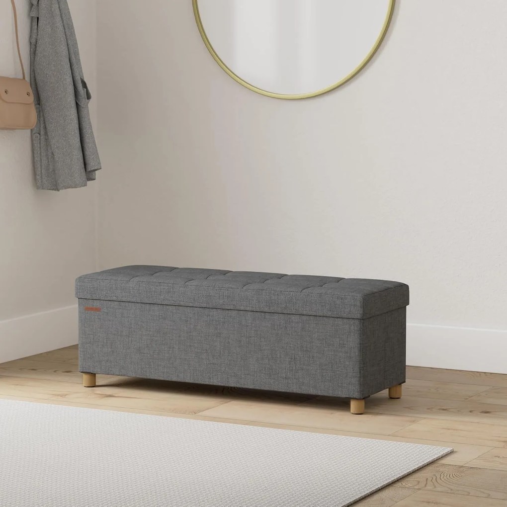 tárolós ülőke, összecsukható pad lábakkal, 38 × 110 × 40 cm, szürke színben