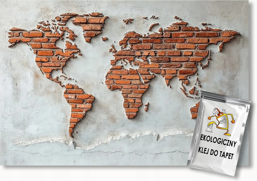 Fotótapéta Flizelina Fal Beton Térkép Világ Kontinens Tégla 150x105 ragasztó