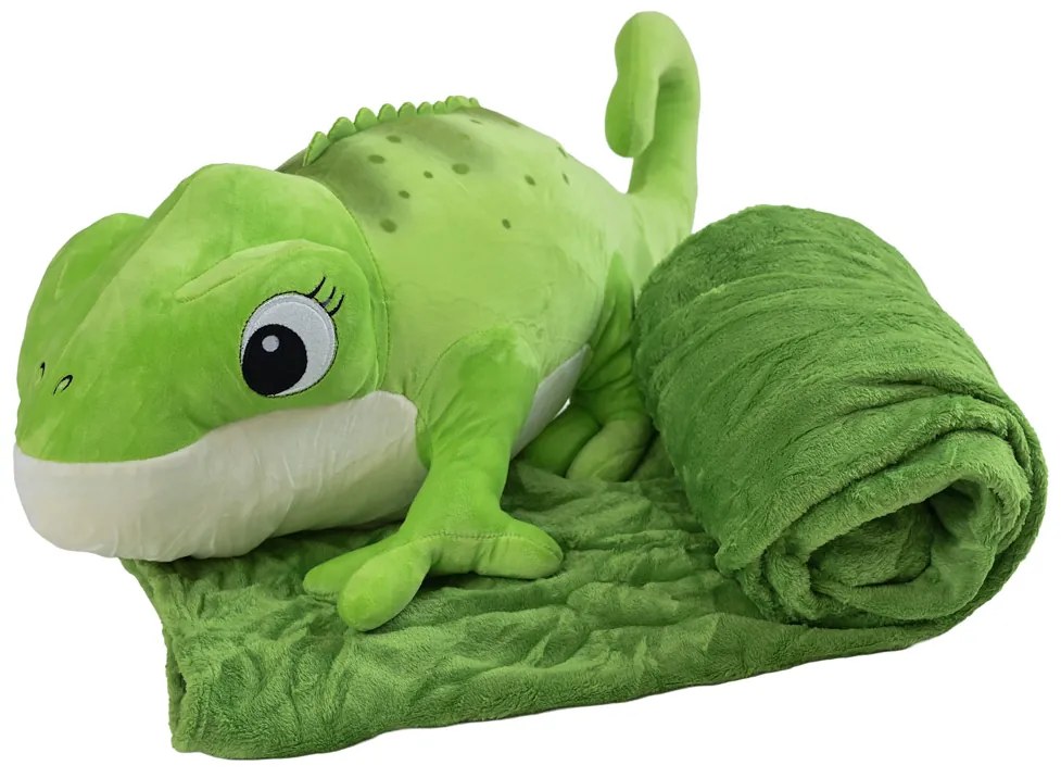 Plüss KAMÉLEON zöld babatakaróval belül
