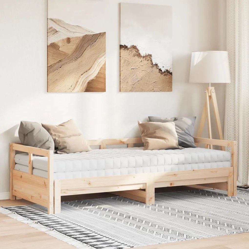 tömör fenyőfa kihúzható kanapéágy matracokkal 90 x 200 cm