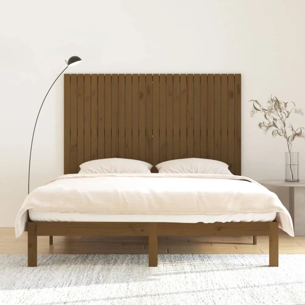 mézbarna tömör fenyőfa fali fejtámla 166 x 3 x 110 cm