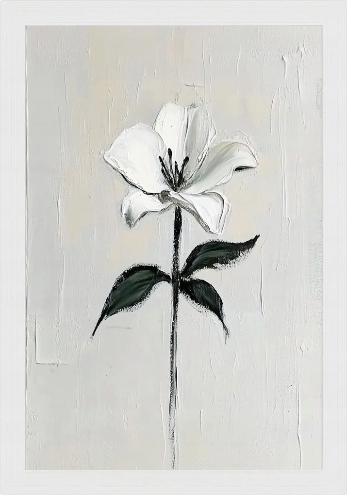 Poszter Keret Fa Olaj Impasto Természet Virág Fehér Liliom 40x60