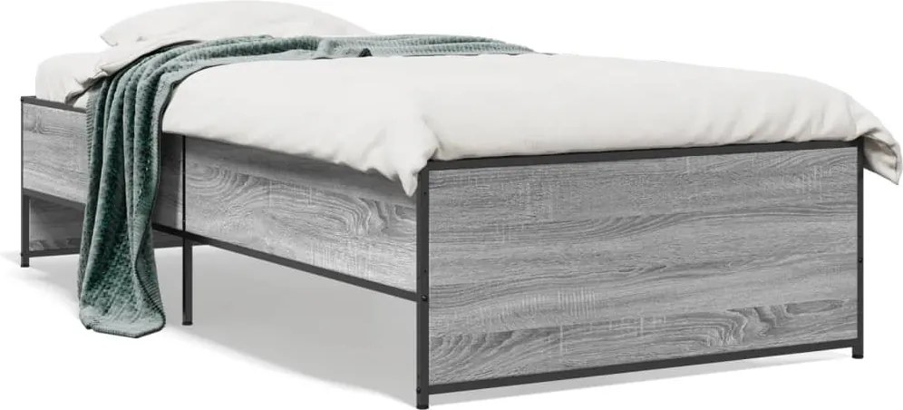 vidaXL sonoma tölgyszínű szerelt fa és fém ágykeret 75 x 190 cm