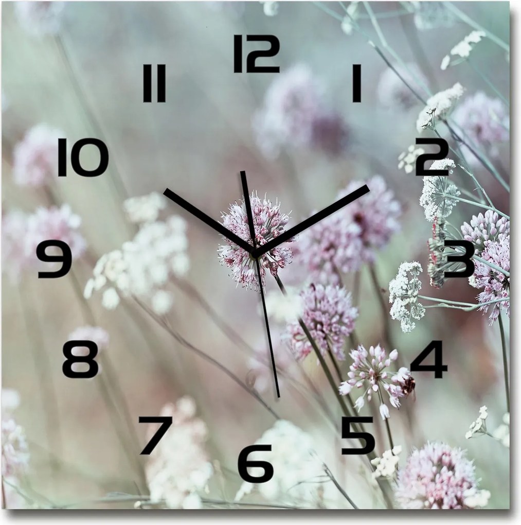 Nagy üveg falióra nappaliba Vad virágok 60x60cm