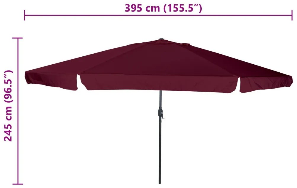Kerti Napernyő 395 cm átmérőjű, 245 cm magas, Burgundi vörös