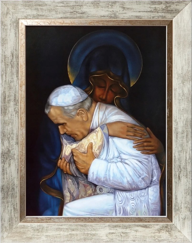 Totus Tuus Jan Pál II Szakrális Kép Fehér Díszkeretben 30X40