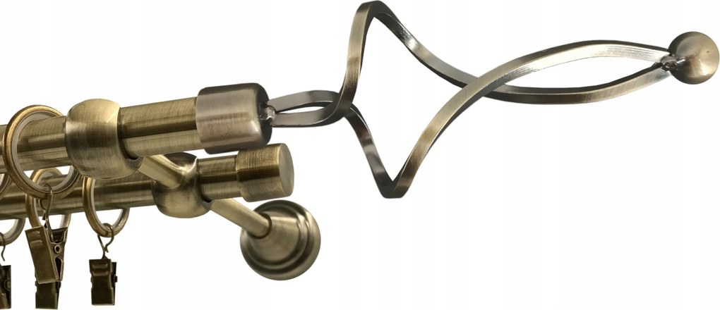 Függönykarnis, fém, fi16+16 twist, Antik Arany színű, 160cm, galvanizált