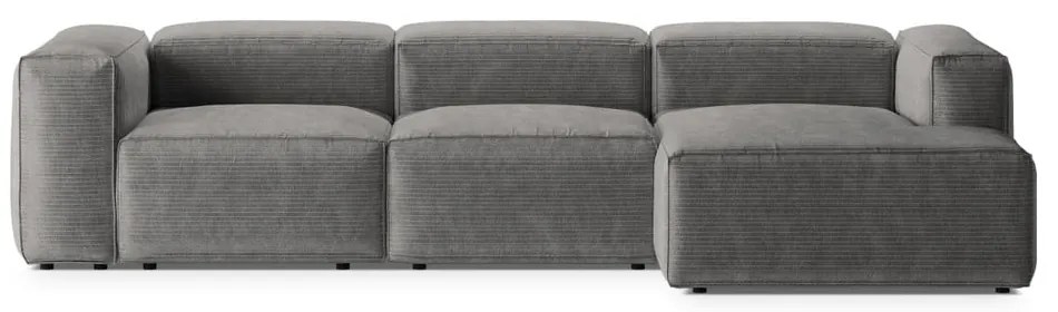 Világosszürke kordbársony sarokkanapé (jobb oldali-heverő résszel) Bergamo – Cosmopolitan Design