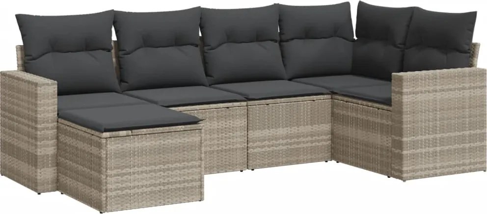 vidaXL 6 részes világosszürke polyrattan kerti ülőgarnitúra párnákkal