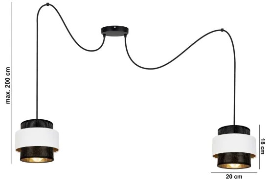 Csillár zsinóron NESS 2xE27/60W/230V pók fekete/fehér