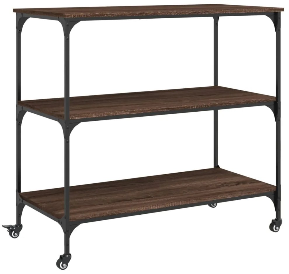barna tölgyszínű szerelt fa konyhai kocsi 102 x 50 x 95 cm