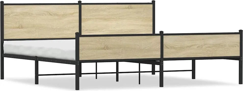 vidaXL sonoma tölgy színű fém ágykeret matrac nélkül 193 x 203 cm