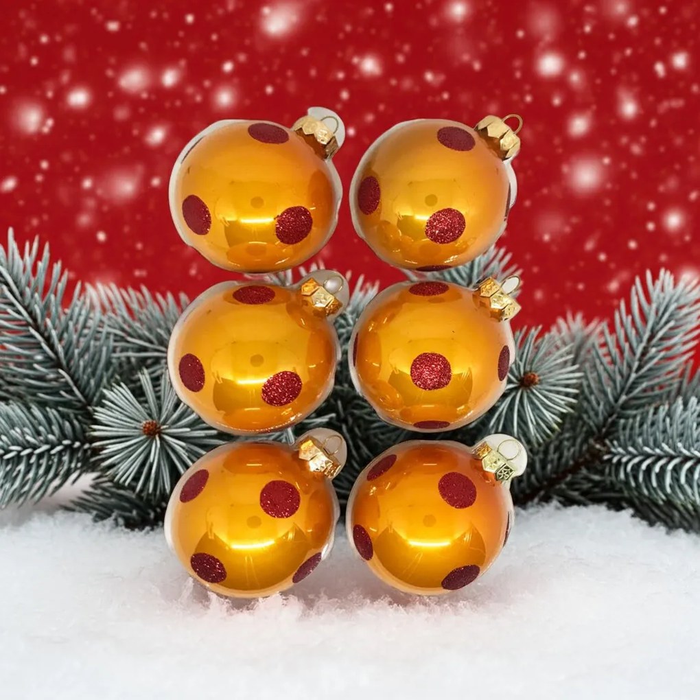 Red Orange Dots kézzel festett üveg karácsonyi gömb szett 6*8cm