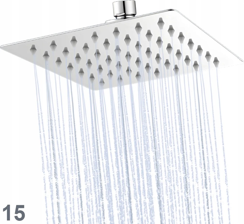 Zuhany esőztető acél vékony szögletes 15cm Króm