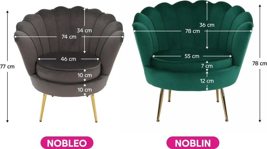 Art-deco stílusú fotel, szürkésbarna Velvet szövet/gold arany króm, NOBLEO