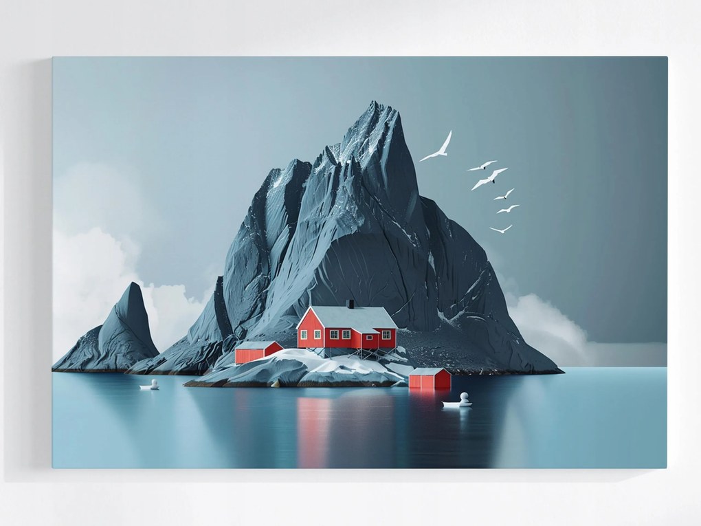 Vászonkép Canvas Hegy Házikó Jég Víz Lofoty Tájkép 120x80