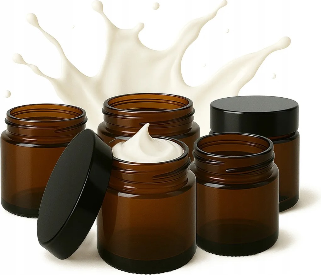 5x Tárolók Üvegtégelyek Barna 100g Sötét Üveg Krém Balzsam Gél