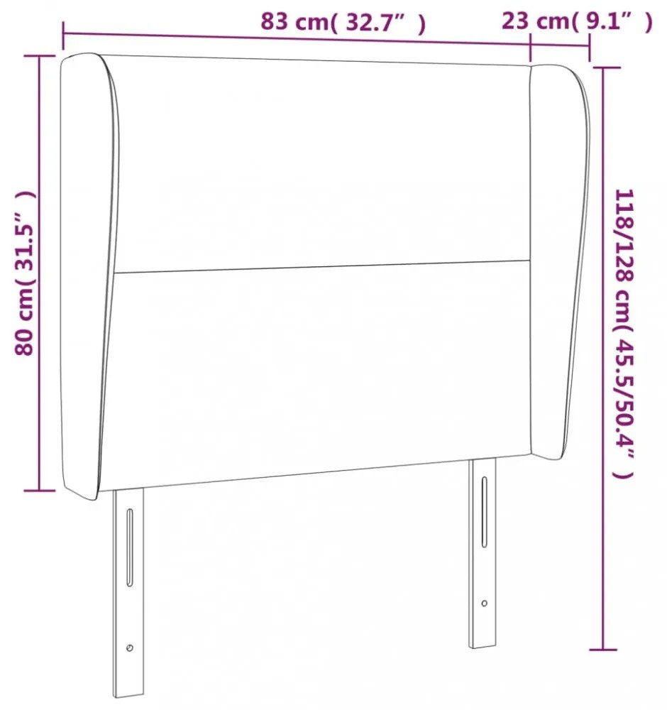 sötétbarna szövet fejtámla szárnyakkal 83 x 23 x 118/128 cm