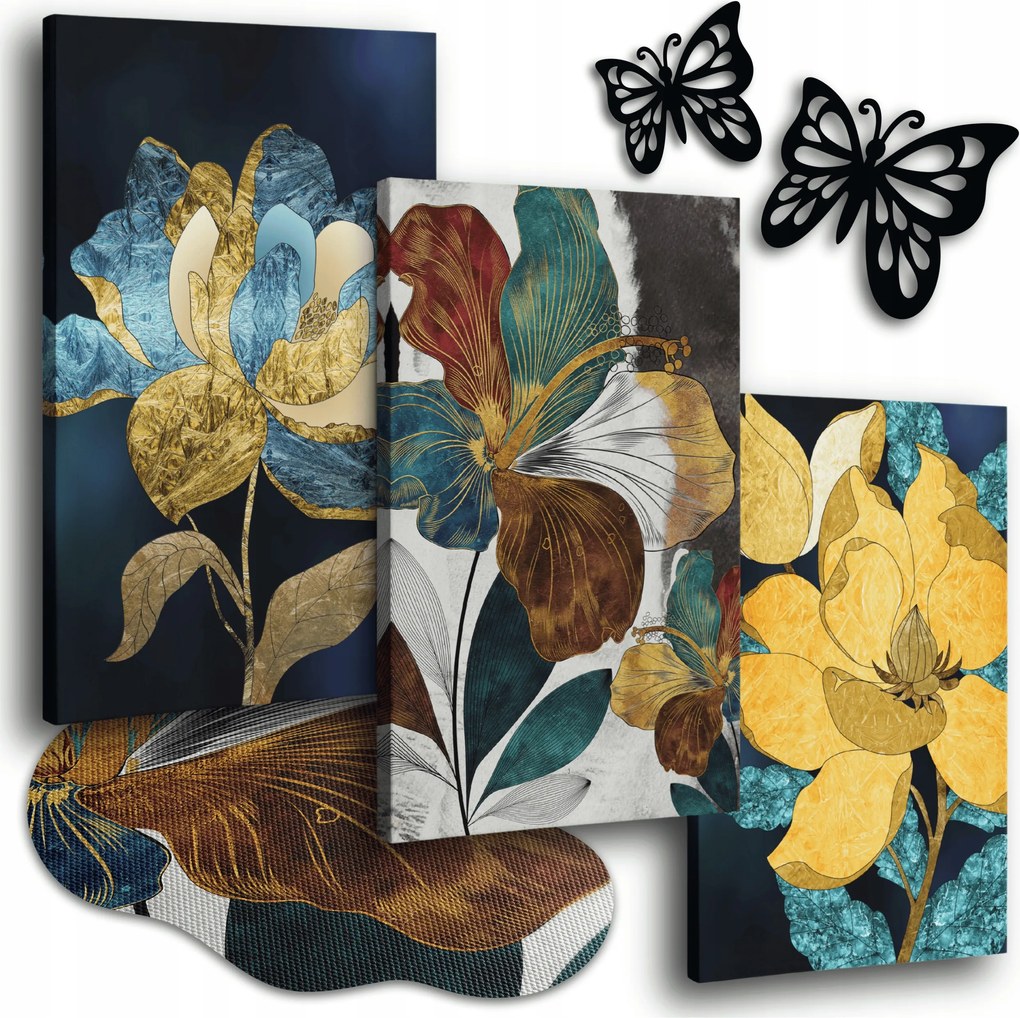 Vászonkép 120x50 cm Nappali Képek Modern Arany Virágok Virág