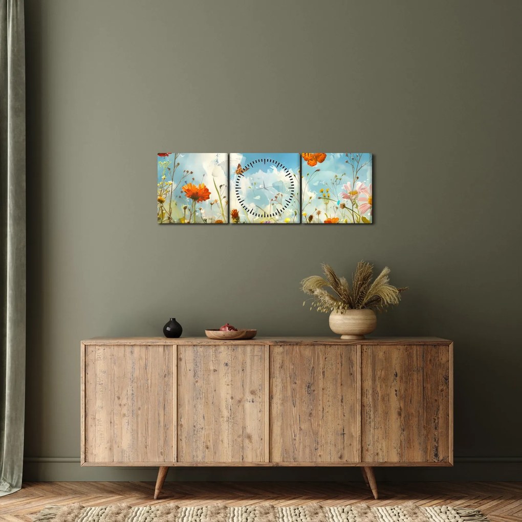 Kép - Pillangók a nyári réten (órával) (90x30 cm)