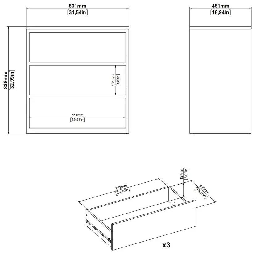 Fehér-natúr színű komód tölgyfa dekorral 80x84x48 cm Next – Tvilum