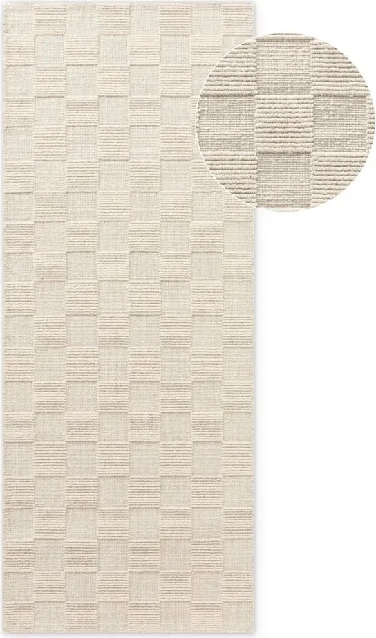 Futószőnyeg gyapjú 80x200cm, krémszínű, kézzel szőtt, egyszínű