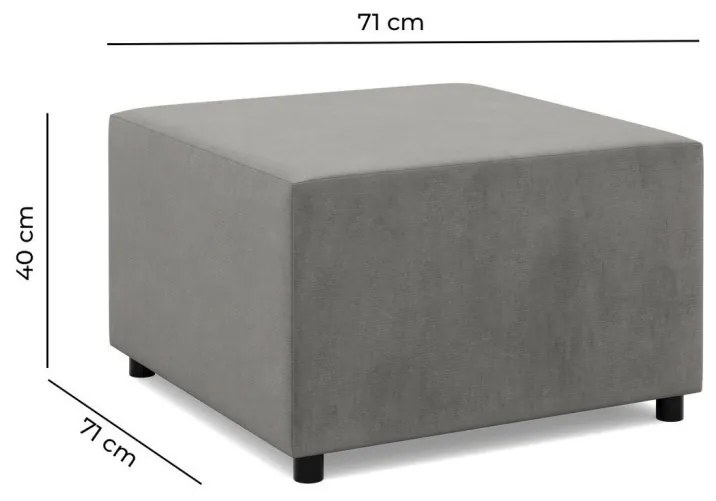 Zeus puff, bársony, 70x70, szürke