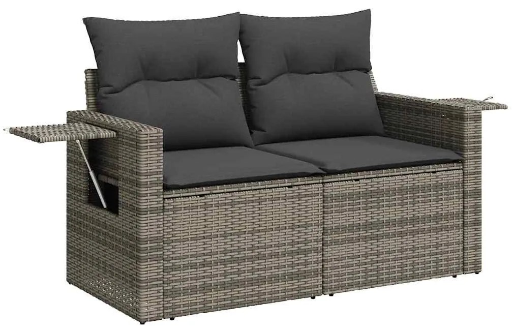 8 részes szürke polyrattan akácfa kerti ülőgarnitúra párnákkal
