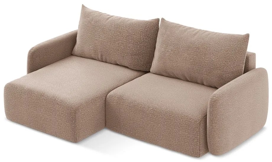 Világosbarna kinyitható-tárolóhelyes sarokkanapé (bal oldali) Kalena – Makamii