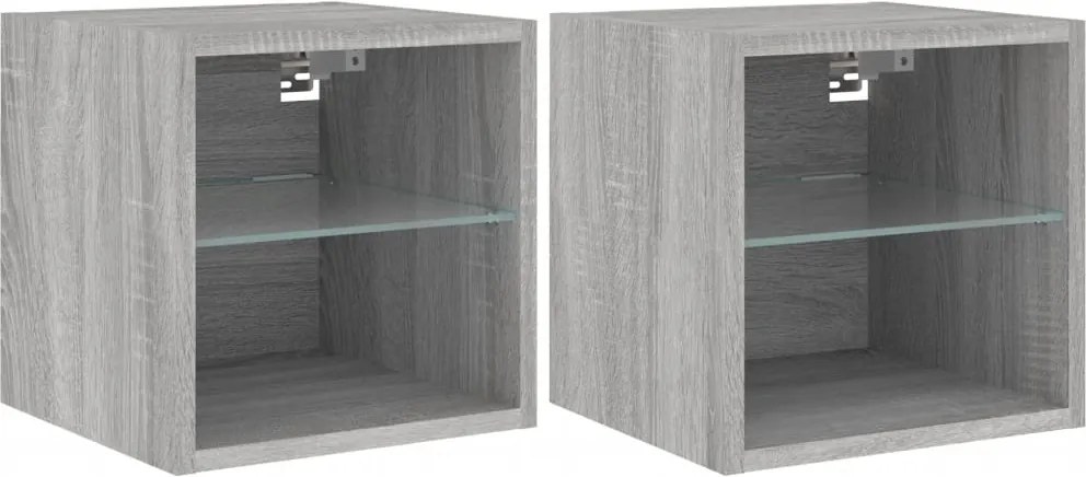 vidaXL 2 db szürke sonoma fali TV-szekrény LED-ekkel 30x28,5x30 cm
