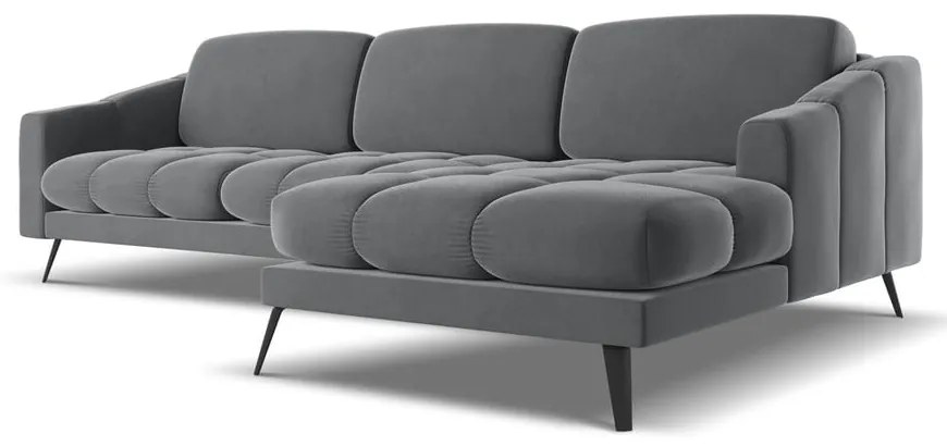 Szürke bársony sarokkanapé (jobb oldali) Nalu – Makamii