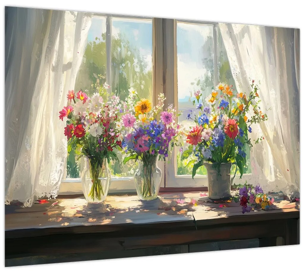 Üveg kép - Csokor az ablaknál (70x50 cm)