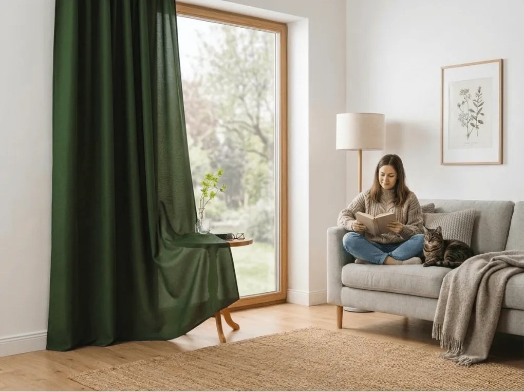OXFORD LIGHT sötétzöld függöny 140x250 cm Felfüggesztés: Fém gyűrűk