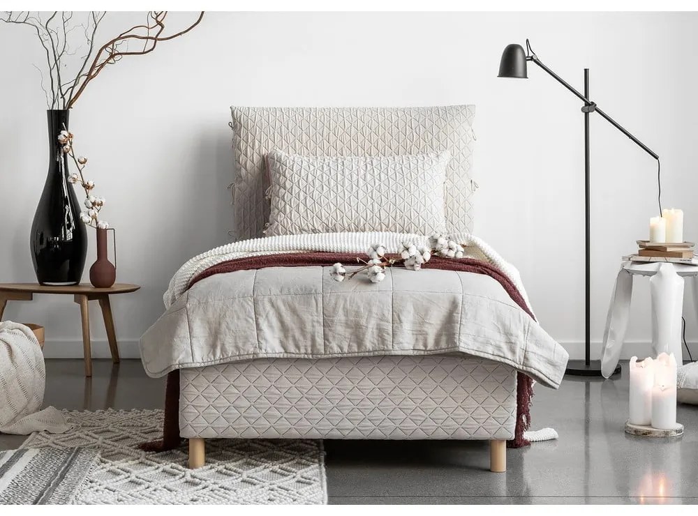 Bézs kárpitozott egyszemélyes ágy ágyráccsal 90x200 cm Sleepy Luna – Miuform