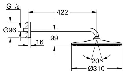 GROHE 26557000 - Fejzuhany-készlet RAINSHOWER 310 422 mm fényes króm