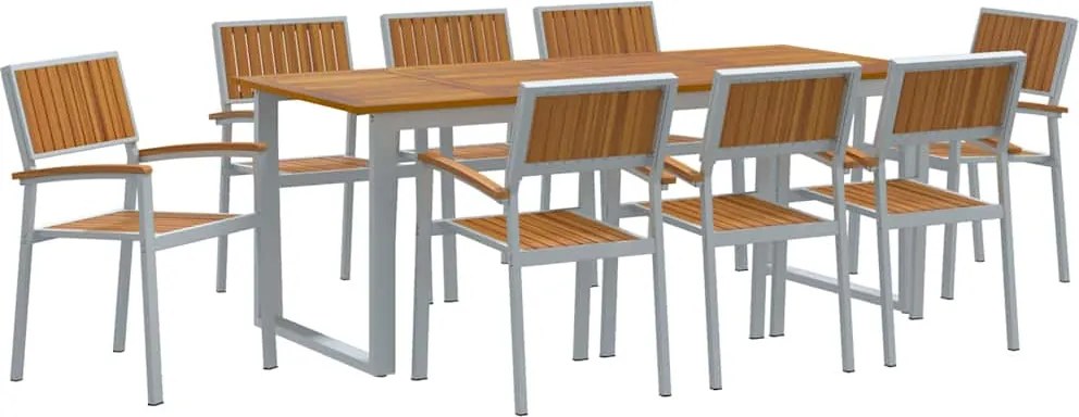 vidaXL Kert étkező szett 9 pcs Szürke Tömör Akácfa