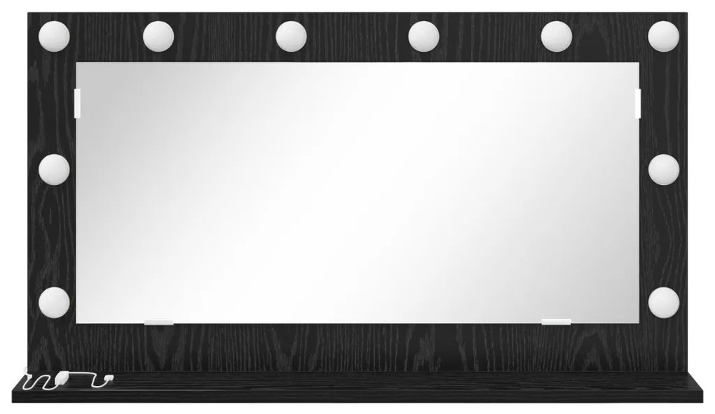 LED világítással ellátott tükör fekete tölgy 80x45x18 cm