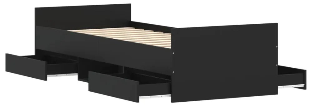 fekete ágykeret fej- és lábtámlával 75 x 190 cm